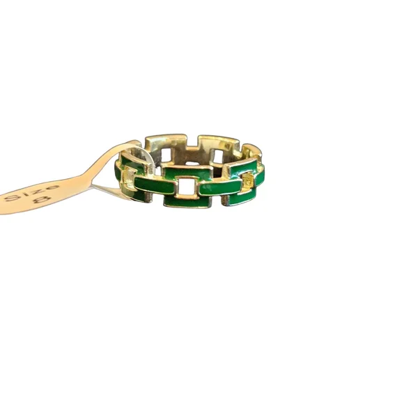 NWT - Green Enamel and Gold Chain Link Ring - Size 8 - Picture 3 of 9